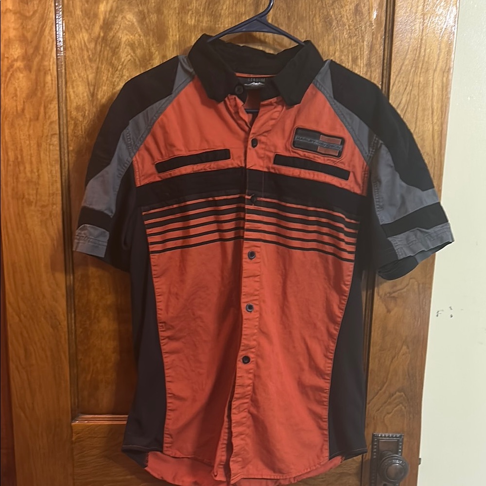 Harley-Davidson Men's Orange and Black Shirt